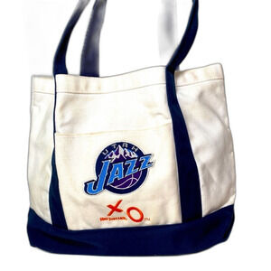 RARE Utah Jazz Tote Bag Large Canvas Pocket Navy/White 12” x 14” DISCONTINUED